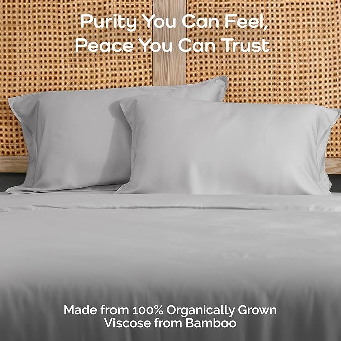 Pillow Cases Queen Size Set of 2 Pillowcases 100% Viscose from Bamboo Cooling Pillowcases, Soft & Breathable Pillow Case with Envelope Closure, Gray Pillow Cases (Gray Mist)