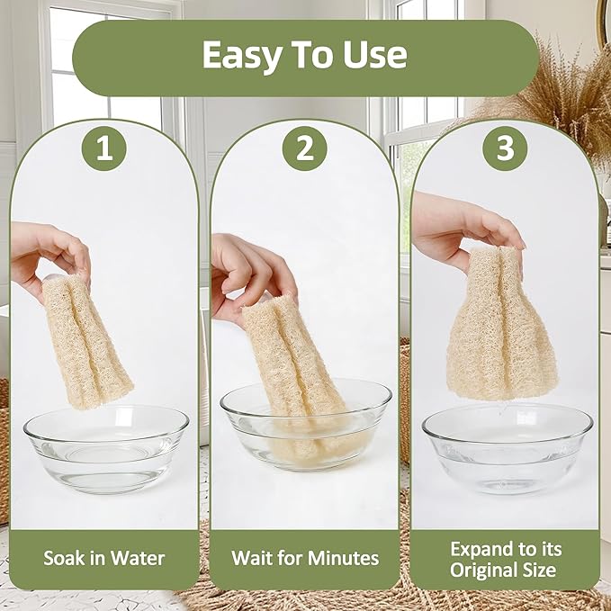 4 Pack HungkaTurn Natural Egyptian Loofah Body Scrubber, 100% Organic Luffa Exfoliating Sponge for Men&Women, Gentle Skin Cleansing Shower Scrubber for Radiant Smooth Skin, Large Spa-Grade Body Loofa.
