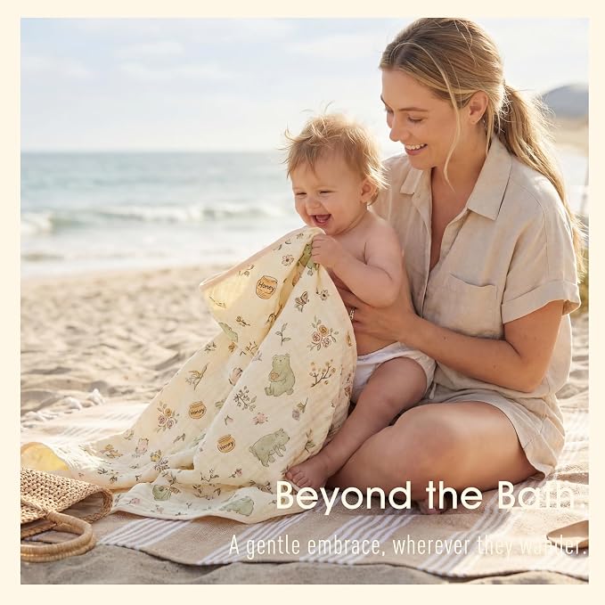 4-Piece Muslin Baby Towel Set - Made with Organic Cotton, (2) 6-Layer 32x32 Towels & (2) Washcloths, Bath, Beach & Pool Gift Set (Nature Garden & Classic Coffee)