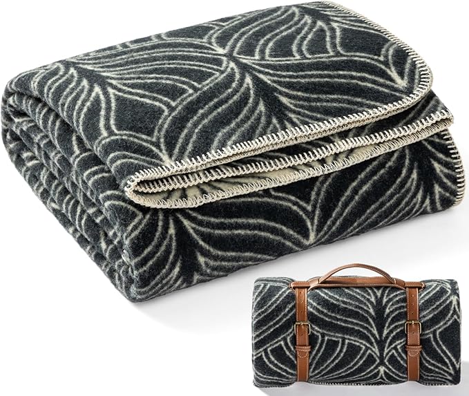 Molithe 100% Wool Blanket, 48" x 62", Warm, Thick, Washable, Military Wool Blanket, Great for Camping, Outdoors, Sporting Events, Survival Kits Leaf