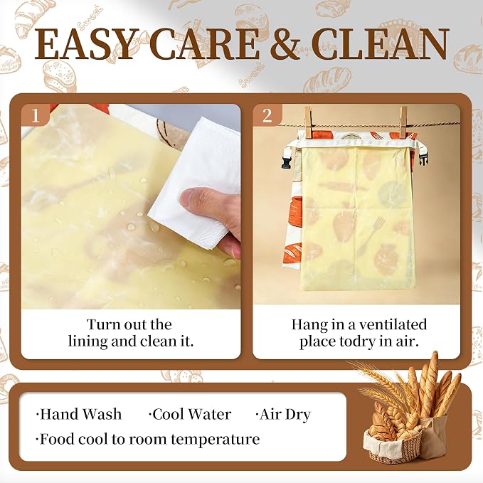 Reusable Cotton Beeswax Bread Bags 2 Pack – Extra Large 13"x17" Zipper & Roll-Buckle Double Seal for Homemade Sourdough, Keep Bread Fresh Longer, Zero Waste Bread Storage for Loaf Baguette (ClayMark)