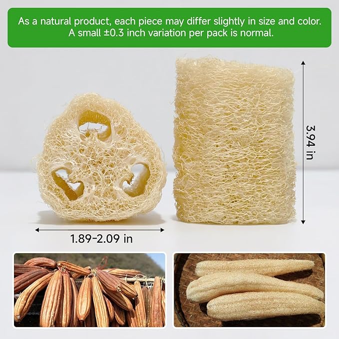 Natural Loofah Sponges – 3 Pack for Shower & Bath – Eco-Friendly Exfoliation, Body Scrubber,wash The Dishes, & Pet Grooming – Biodegradable, Chemical-Free