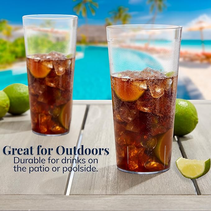 US Acrylic Cafe Plastic Reusable Tumblers (Set of 12) 32-Ounce Iced-Tea Cups Clear | Value Set of Restaurant Style Drinking Glasses, Stackable, BPA-Free, Made in the USA | Top-Rack Dishwasher Safe