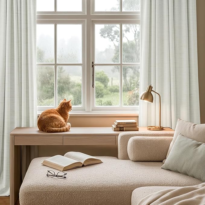 RYB HOME Ivory White 100% Blackout Curtains for Bedroom, Linen Drapes Back Tab&Rod Pocket, Thermal Insulated Privacy Assurd Curtains for Sliding Glass Doors/Dining/Living Room, W52 x L84, 2 Panels