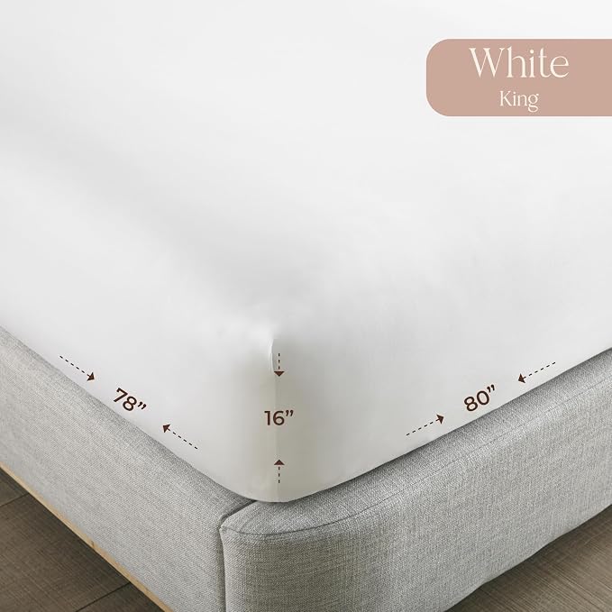 Organic King Fitted Sheet Only Deep Pocket - 100% Organic Cotton Sheets with Soft Breathable 500 Thread Count Sateen Weave GOTS & Fairtrade Certified - Fitted Bed Sheets Only (White, King)