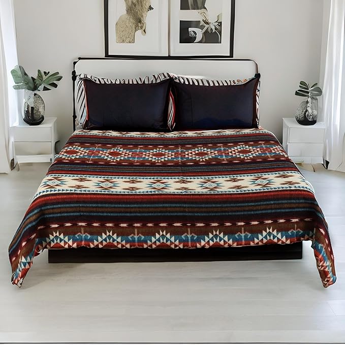 Alpaca Wool Throw Blanket, Native Design Wool Blanket, Throw Aztec Pattern Alpaca Wool Throw Blanket (Red, Throw 78"x48")