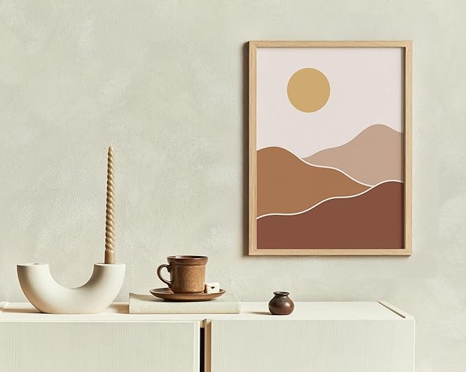 Organic Abstract Shapes Wall Art Minimalist Botanical Silhouette Earth Tones Terracotta Mid Century Modern 11x14 Inch Oak Wood Beige Framed Scandi Boho Print for Home Office