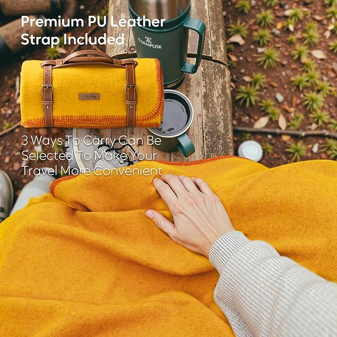 Molithe 100% Wool Blanket, 62" x 86", Warm, Thick, Washable, Military Wool Blanket, Great for Camping, Outdoors, Sporting Events, Survival Kits, Yellow