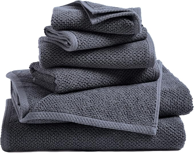 Great Bay Home 100% Cotton 6 Piece Towel Set - Absorbent, Quick-Drying, Durable Bath Towels for Bathroom Decor - Low-Twist, Two-Ply Fibers (Stone Blue)