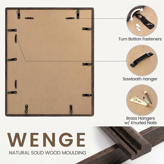 Fun Memories 16 x 20 Picture Frame, Natural Wenge Wood Photo Frames with HD Tempered Glass, Handcrafted Rounded Corner 16x20 Wooden Frames Matted to 11x14 Photos, Horizontal or Vertical Wall Display