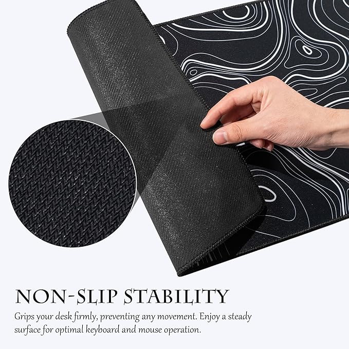 ALOANES Waterproof Mouse Pad with Durable Stitched Edge, XL Gaming Keyboard Pad, Non-Slip Rubber Base, Extended Desk pad for Gamer, Office & Home, Black Topographic Map Mousepad 31.5"x 11.8"x 0.12"