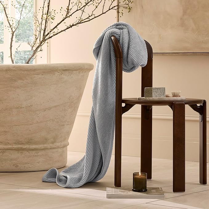 BOLL & BRANCH Turkish Ribbed Bath Sheet - Shore - 100% Organic Turkish Cotton - Oversized Soft Absorbent Quick Dry Luxury Spa Bath Sheet with Textured Rib Weave - Premium Comfort
