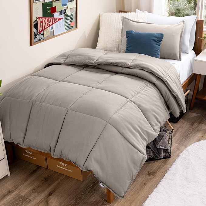 Bare Home Comforter Set - Twin/Twin Extra Long Size - Ultra-Soft - Goose Down Alternative - Premium 1800 Series - All Season Warmth (Twin/Twin XL, Khaki)