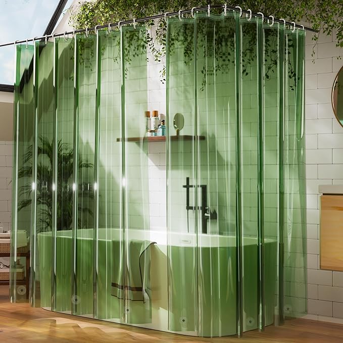 2 Pack Shower Curtain Liner, Lightweight Clear Plastic Shower Liner PEVA 72 x 72 Waterproof Shower Curtains for Bathroom with 3 Strong Magnets and Rustproof Grommets, Clear Green