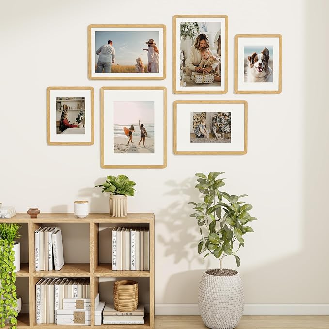 Fun Memories 9x12 Picture Frame - Solid Oak Wood Frame with Real Glass, 9x12 Wooden Frame with Mat for 6x8, Perfect for Horizontal or Vertical Hanging by Wall, Natural Oak