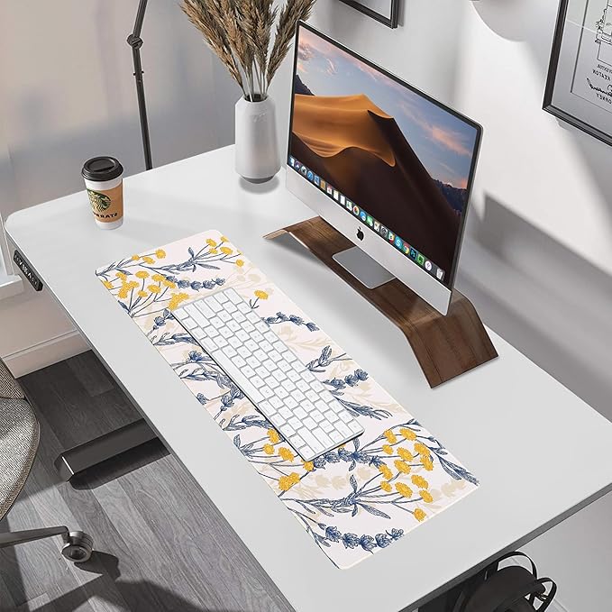 ALOANES Waterproof Mouse Pad with Durable Stitched Edge, Large Gaming Keyboard Pad, Non-Slip Rubber Base, Extended Desk pad for Gamer, Office & Home, Yellow Flower Mousepad 27.6"x 11.8"x 0.12"
