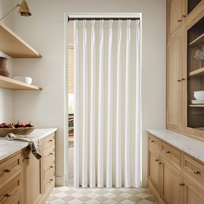 Linen Curtains 80 Inches Long 2 Panels Set for Living Room Pinch Pleated Semi Sheer Window Drapes Light Filtering Burlap Flax Bedroom Cream Curtain with Back Tab 50 x 80 Inch Length Ivory Birch