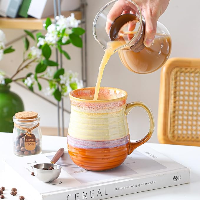 23 oz Large Ceramic Coffee Mugs, Handmade Cup with Large Handle, Big Tea and Coffee Cups for Office and Home, Microwave and Dishwasher Safe (Orange)
