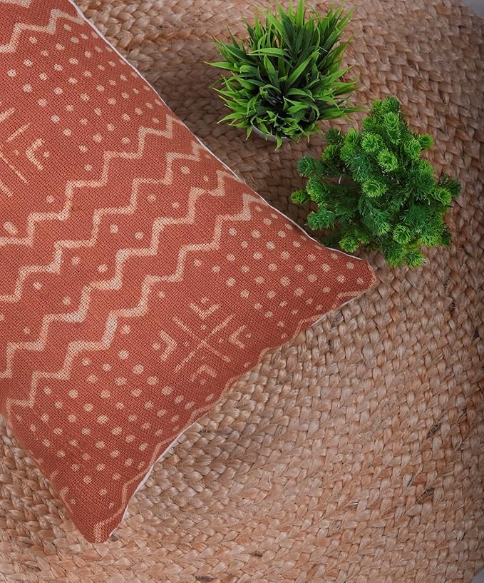 Trade Star 100% Cotton Throw Pillow Cover Handwoven Oblong Pillow Case Indian Cushion Cover Boho Luxury Living Room Decor Ethnic Rectangle Spring Pillow Case (Rust ALMA 12X24 INCHES)