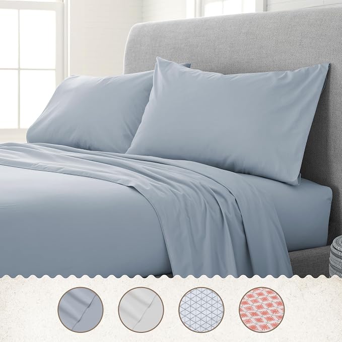 EcoPure Full Size Sheet Set, Blue | 100% Organic Cotton, Comfort Washed, Cooling, Deep Pocket, GOTS Certified