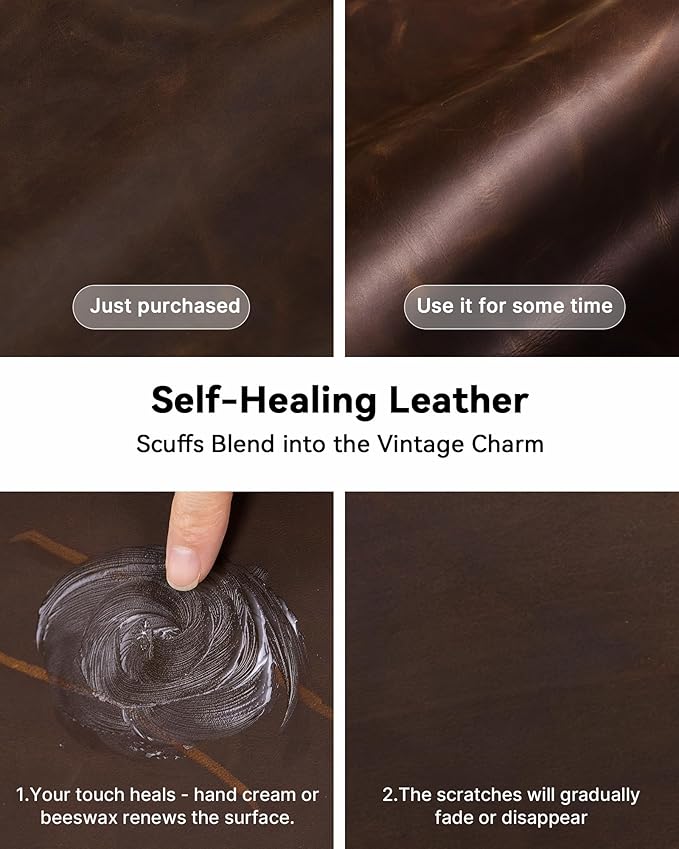 YSAGi Leather Desk Mat, 23.6"x13.8"Real Leather Desk Pad, 2mm Thick Desk Blotter with Stiched line,Oil-Wax Feel Mouse pad and Self-Healing Laptop Pad for Home & Office(Classic Dark Brown)