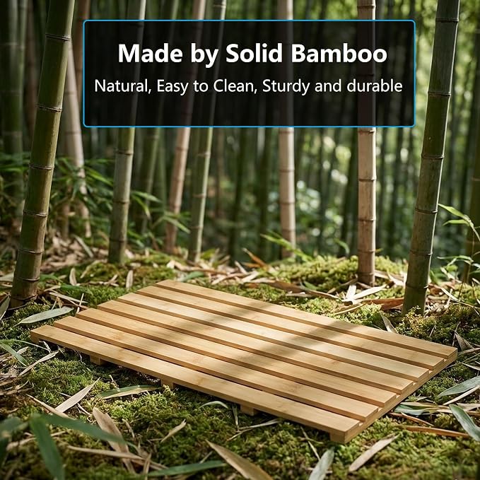 Bamboo Bath Mat for Tub, Non Slip Bath Mat for Shower, Waterproof Wood Bath Mat for Tub, Shower, Swimming Pool, Indoor ＆ Outdoor (31.3"*18.1")