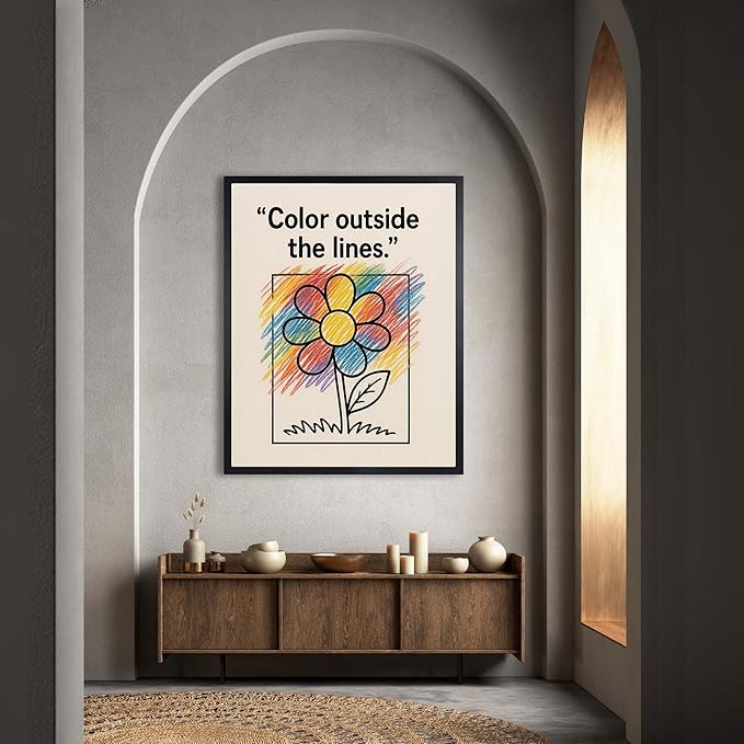 InkFlow Posters Rainbow Flower Typography Poster - Fun Graphic Print for Kids Bedroom, Playroom, Nursery - Creative Motivational Decor - 18x24 Unframed Canvas Print