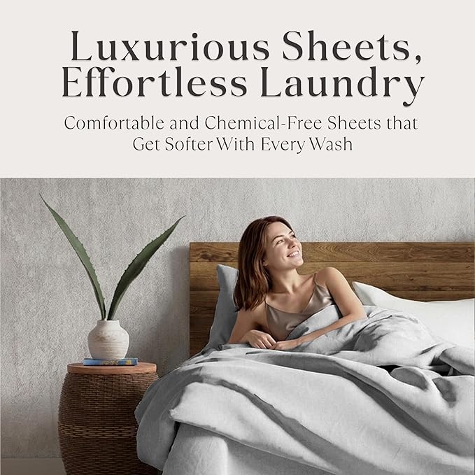 Delilah Home 100% Organic Cotton Queen Flat Sheet Set, GOTS & Vegan.org Verified, Long Stem 300 TC Sateen Bedding, Non-Synthetic, Deep Pocket Fitted Linen, Lightweight, All-Season, 4 Piece Set - Grey