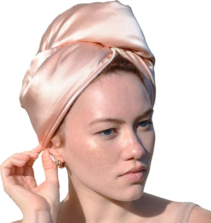 Cool Mom's Closet Pure Silk Hair Towel | Towel for Hair Satin Hair Wrap Curly Hair Towel Plopping Towel Curly Hair Plop Bamboo Cotton | Sustainable Handmade in FL (Pink, X-Large)