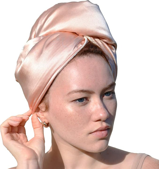 Cool Mom's Closet Pure Silk Hair Towel | Towel for Hair Satin Hair Wrap Curly Hair Towel Plopping Towel Curly Hair Plop Bamboo Cotton | Sustainable Handmade in FL (Pink, X-Large)