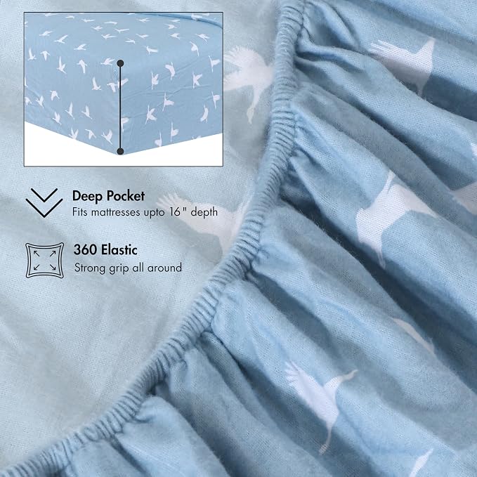 RUVANTI Flannel Sheets Full Size - 100% Cotton Double Brushed Bed Sheets Set, Deep Pockets 16 Inches, All Seasons Breathable & Extra Soft Full Sheets, Warm & Cozy, 4 Piece, We Fly
