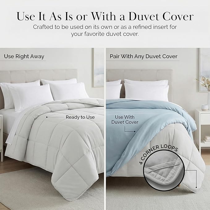 Southshore Fine Living, Inc. Hotel Quality Twin XL Comforter, Down Alternative Grey Comforter Twin Size, Fluffy Bedding Comforters for Dorm Room, Pet Hair Resistant Bedding, Light Grey Comforters