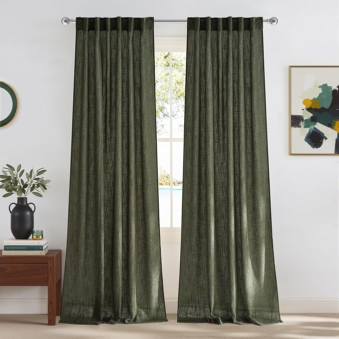 NICETOWN Linen Curtains 84 inch Length for Living Room 2 Panels Set, 55" Wide Thick Flax Linen Blend Privacy Window Drapes Rod Pocket & Back Tab with Light Filtering for Bedroom