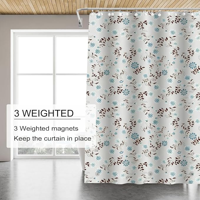 TIKABC Shower Curtain Liner, White Flower 4G PEVA Shower Liner, Plastic Waterproof Shower Curtains, 72x72 inch with Grommet Holes 3 Magnetic Weights