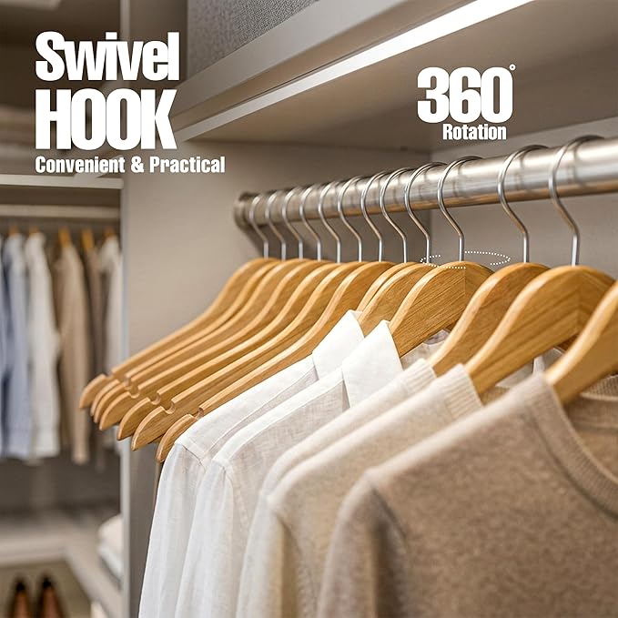 Utopia Home Premium Wooden Hangers 10 Pack - Durable & Slim Coat Hanger - Suit Hangers with 360-Degree Rotatable Hook - Wood Hangers with Shoulder Grooves (Natural Color)