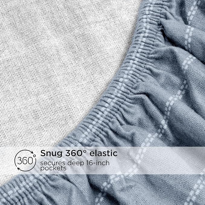 Briarwood Home® Printed Flannel Sheet Set, 100% Natural Cotton, Soft, Warm & Deep Pocket, Advanced Nano-Tech Making it Resistance to Pilling; Brushed 6 Times for Softness (Grey Pinstripe, King)