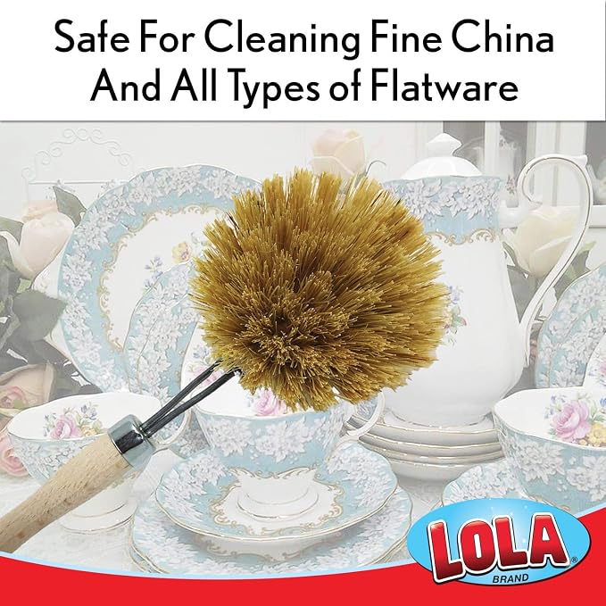 LOLA Replacement Large Head for The Original Tampico Vegetable & Dish Brush, Birchwood & Poly Bristles, Reusable & Washable, 1 Count