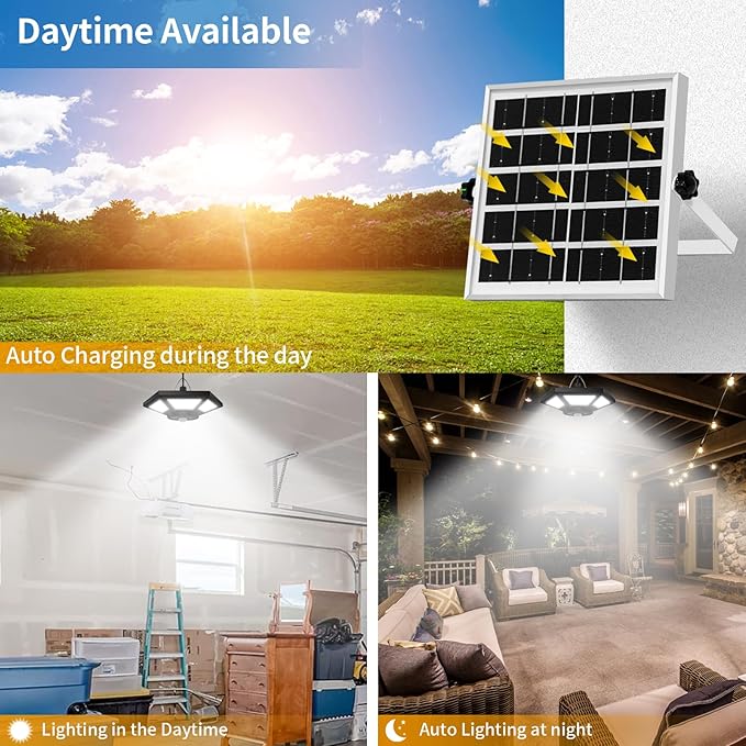 Solar Shed Light Indoor Outdoor Solar Powered Pandent Daytime Work Lights with 5 Lighting Modes & 3 Timers, 180LED Solar Indoor Lights Motion Sensor with Remote Control for Shed Barn Garage