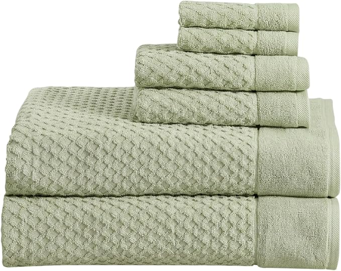 Great Bay Home Bath Towels - 100% Cotton 6 Piece Bath Sheet Set - Diamond Waffle Weave - Absorbent, Durable, Quick-Dry Towels for Bathroom (Pale Green)