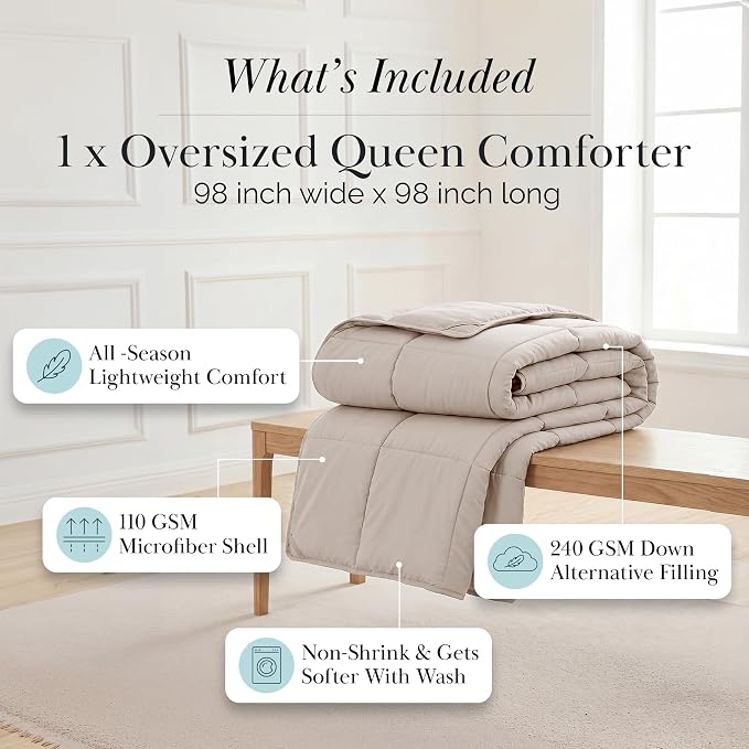 Southshore Fine Living, Inc. Down Alternative Comforters, Queen Size Fluffy Comforter Queen/Full Size Duvet Insert, Machine Washable Cozy Bedding, Bone