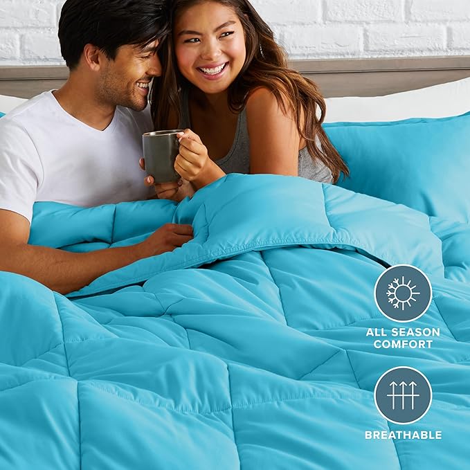 Bare Home Comforter Set - Queen Size - Ultra-Soft - Goose Down Alternative - Premium 1800 Series - All Season Warmth (Queen, Aqua)