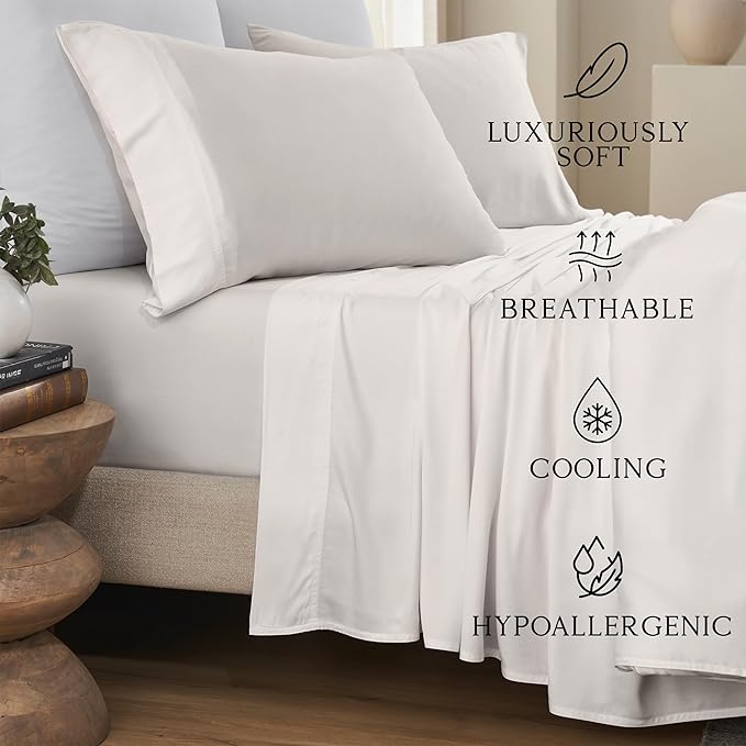KARISSA MAE Pure Viscose from Bamboo Queen Size Pillowcase Set | 100% FSC Certified | Luxuriously Soft | Cooling | [Cream]