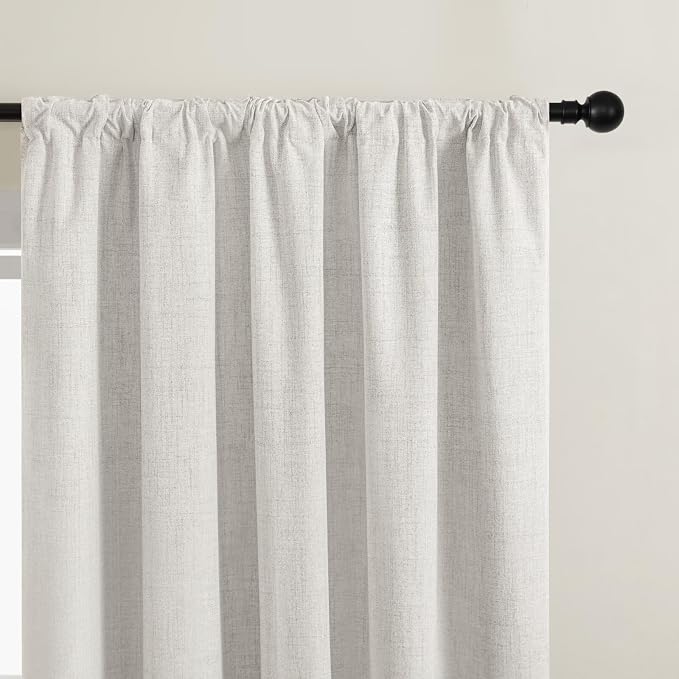 CUCRAF Linen 100% Blackout Curtains 120 Inch Length 2 Panels Set, Back Tab and Rod Pocket Curtain for Living Room Bedroom, Room Darkening Window Drapes Thermal Insulated, (52x120 inch, Greyish White)
