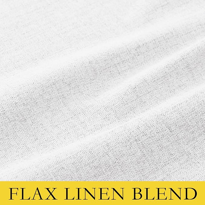 NICETOWN Greyish White 100% Blackout Linen Curtains 90" Long, Farmhouse Thick Completely Blackout Window Treatment Panels Thermal Insulated Drapes for Living Room (1 Pair, 52" Width Each Panel)