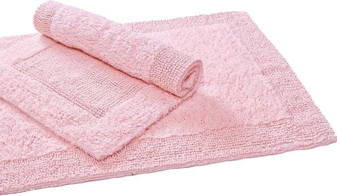 Bedding Craft Cotton Bath Mat Rug 21x34, Reversible Bathroom Rug, Water Absorbent, Machine Washable, Soft Cloth Bathmat for Outside Bathtub, Chalk Pink