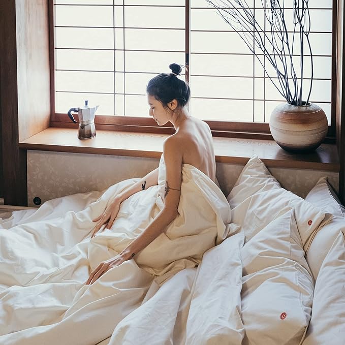 AIZOME Bedsheet Set Made from 100% GOTS Organic Cotton, Non-Toxic Plant-Dyed 340 Thread Count, Hypoallergenic for Sensitive Skin, 4-Piece (Virgin Cotton, Full)