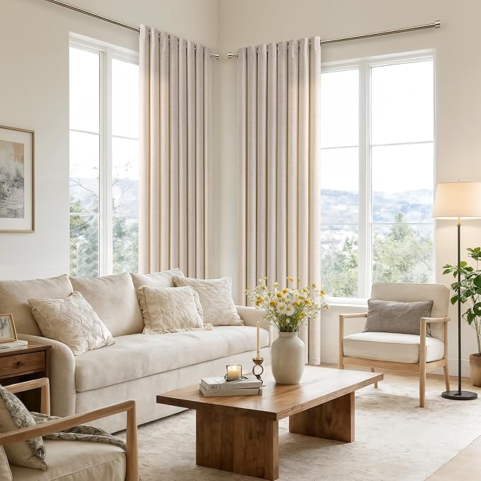 102 Inch Length 2 Panels Linen Curtains Flax Burlap Light Filtering Semi Sheer Drapes Privacy Boho Farmhouse Large Window Curtain for Bedroom 52x102