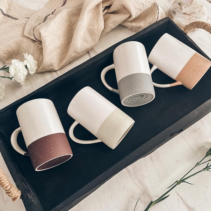 MORA Ceramics 12oz Coffee Mug Set of 4 - Ceramic Tea Cups with Handle - Microwave and Dishwasher Safe, Perfect For Cup or Mug Lovers - Rustic Matte Glaze, Modern Design Mugs - Assorted Colors