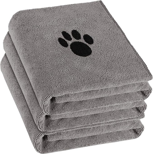 Puomue 3 Pack Microfiber Dog Towels for Drying Dogs, Super Absorbent and Soft Pet Grooming Towel, 40 Inch X 23.6 Inch, Perfect Dog Drying Towels for Large, Medium or Small Dogs, Grey
