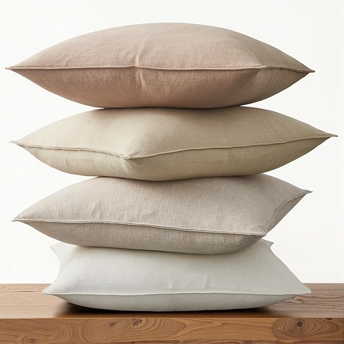 Pack of 4 Decorative Linen Pillow Covers 18x18 Natural Boho Couch Throw Pillows for Bed Accent Modern Pillowcase for Sofa Livingroom Bed and Balcony Home Decor
